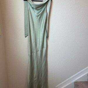 LENA green satin maxi dress - BACKLESS